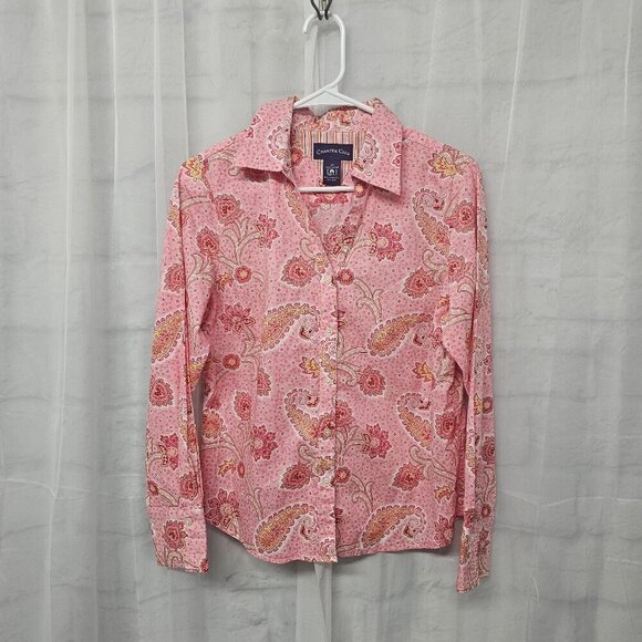Vintage Charter Club Pink Paisley Blouse Boho Hippie Retro 12 - Picture 8 of 11